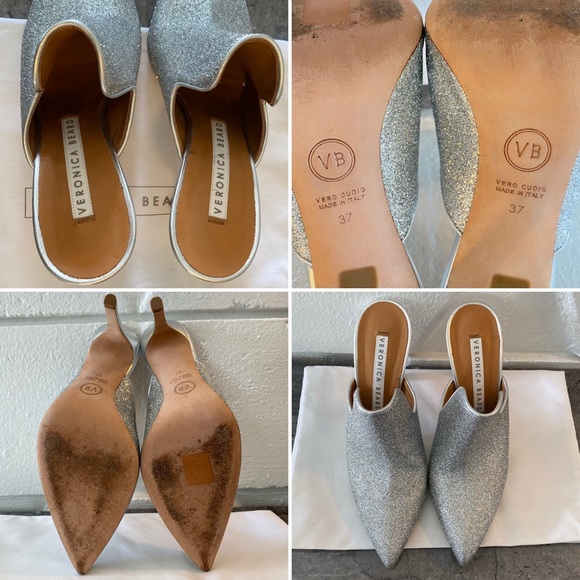 🔥$500 VERONICA BEARD🔥 Perfect “Penn” Mules Silver Glittered - Picture 5 of 16